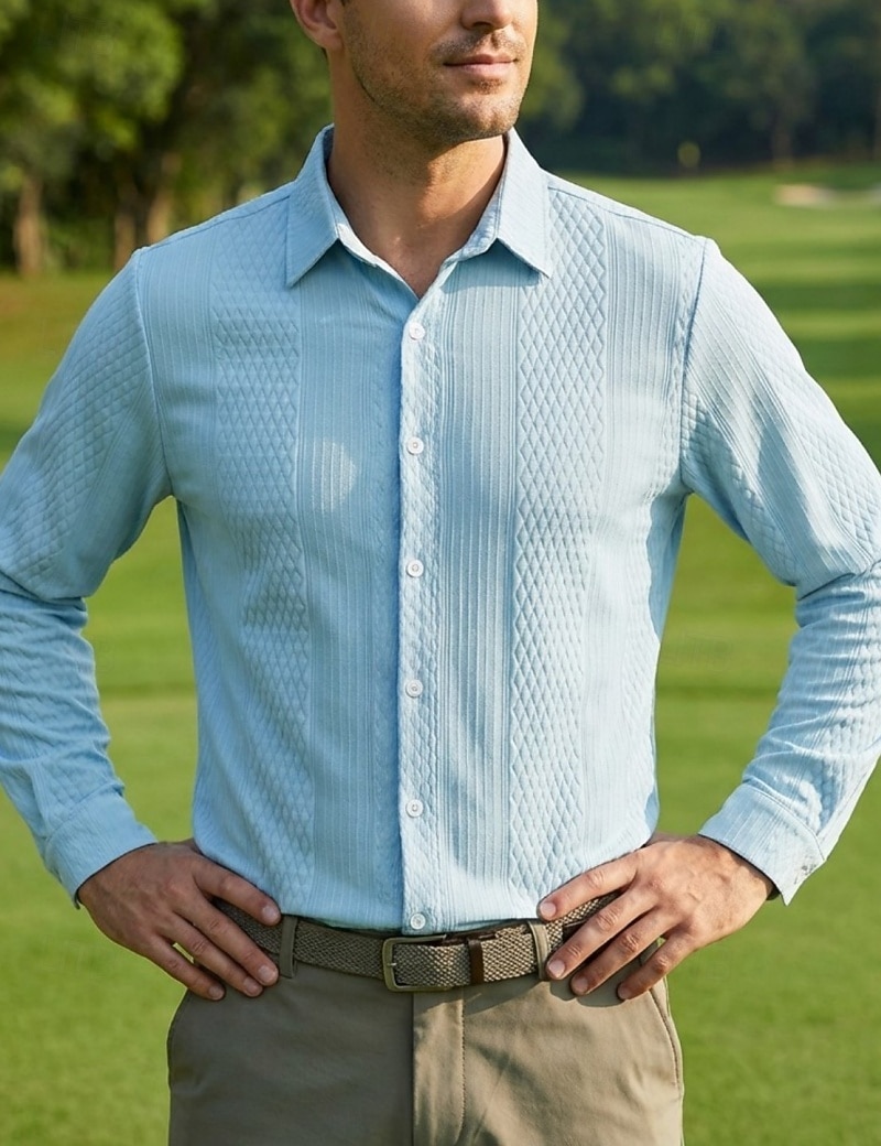 Men's Shirt Casual Shirt Button Up Shirt Jacquard Shirt Blue Black Green khaki Dark Blue Long Sleeve Plain Shirt Collar Casual Daily Buttons Clothing Apparel Elegant Fashion Casual 2026 - $29.99 –P1