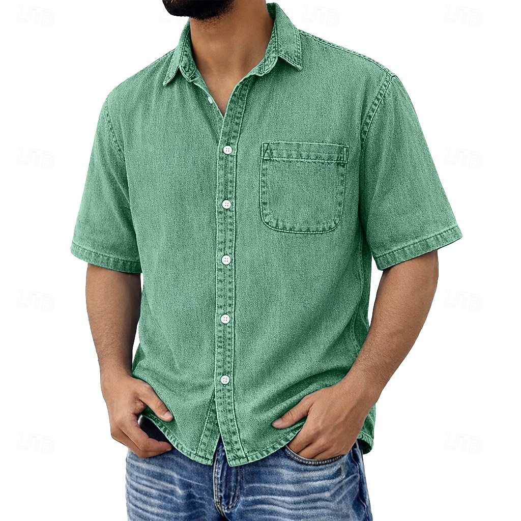SoftFade™ Men's Shirt Casual Shirt Cotton Acid Wash Shirt Light Green Pink Gray Light Blue Short Sleeve Plain Textured Shirt Collar Casual Daily Clothing Apparel Cotton 2026 - $31.99 –P4