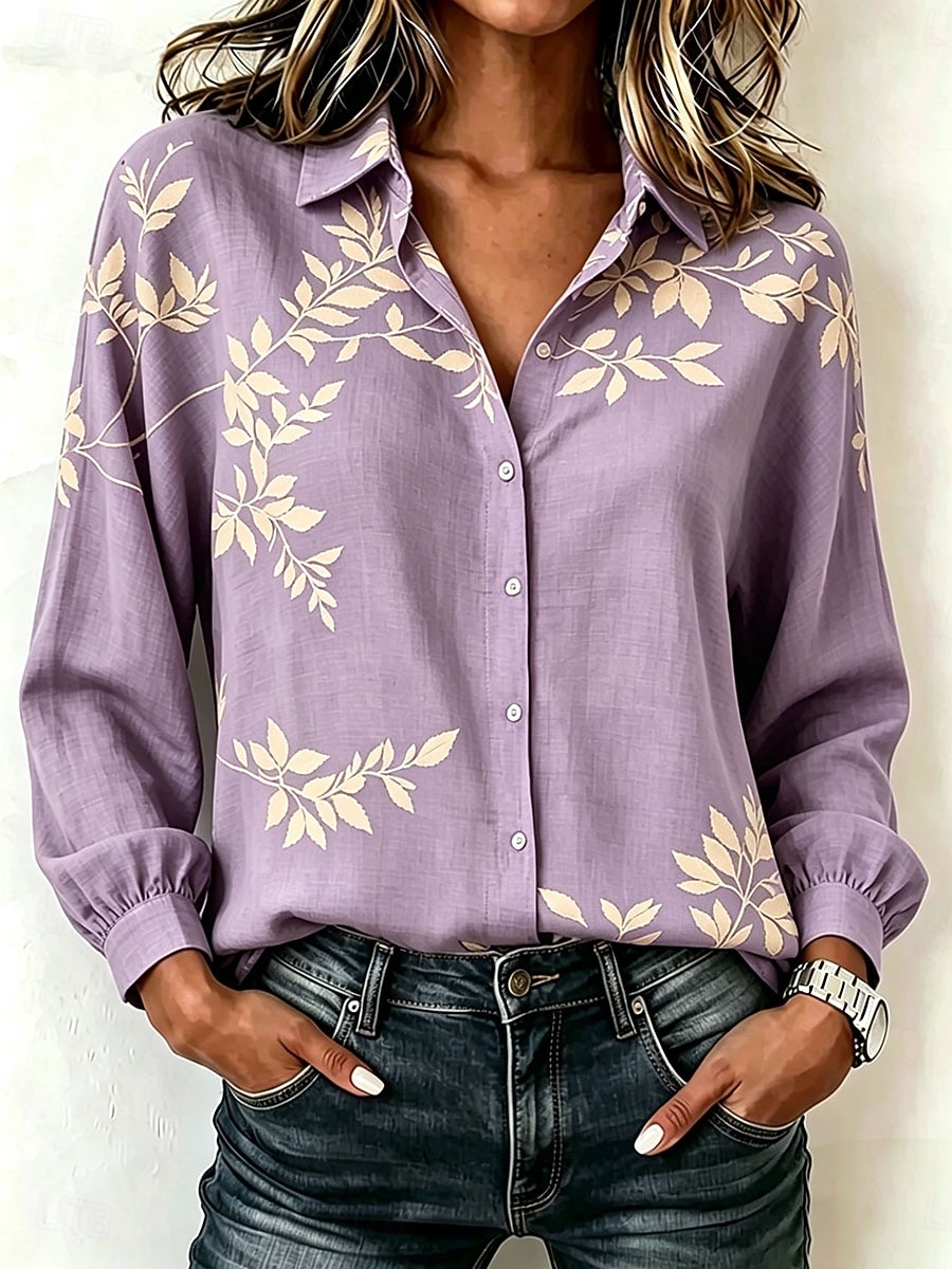Mulheres Camisa Social Botões Imprimir Floral Gráfico Elegante Vintage Tropical Manga Longa Colarinho de Camisa Tops regulares Casual Diário Trabalho Azul Roxo Verde Verão Primavera Outono de 2026 por $37.99 –P5
