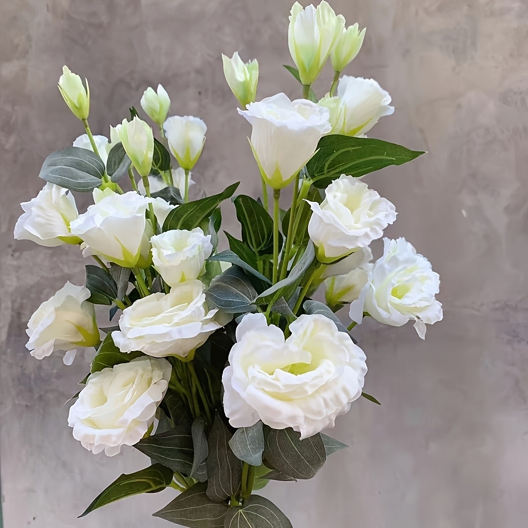 3 flores artificiales de eustoma de 4 cabezas, ramo de lisianthus artificiales realistas para decoración del hogar y sala de estar. &Decoración para bodas: perfecta para accesorios de fotografía, 2026 - $18.99 –P4