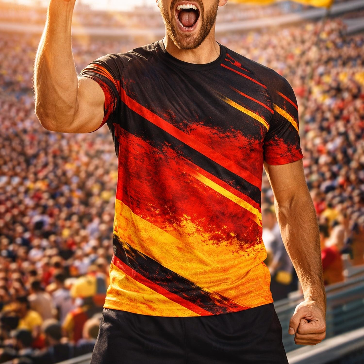 Maillot de football homme inspiré de l'Allemagne – haut de performance à motif abstrait noir, rouge et or, maille respirante, séchage rapide, protection solaire UPF 50+ – T-shirt de tournoi pour de 2026 ? $18.99 –P1