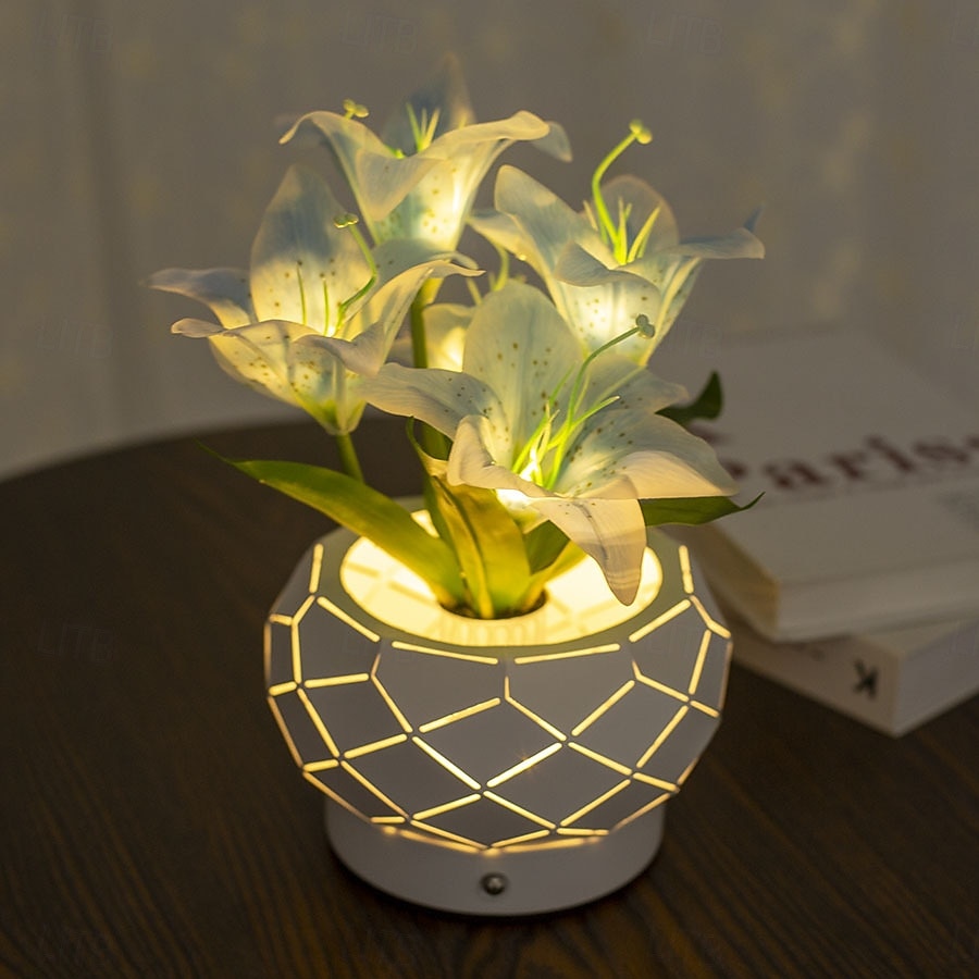 Lampka nocna z pustą doniczką w kształcie kwiatka, ładowana przez USB, 3-kolorowa, z funkcją ściemniania dotykowego, doniczka z kwiatkiem, lampa stołowa do sypialni, salonu, jadalni, oświetlenie 2026 - $43.99 –P11