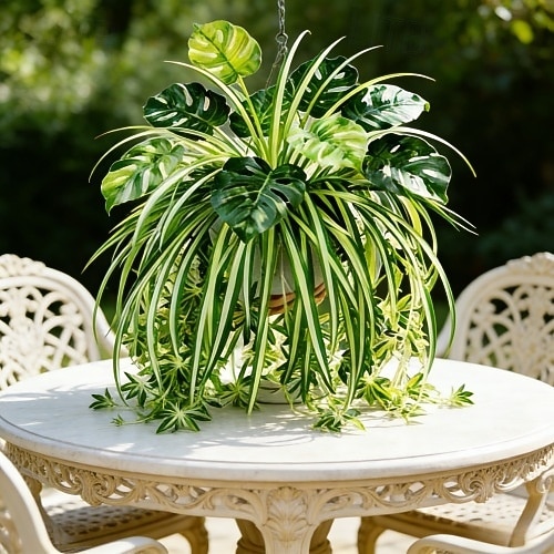 Sada 2 ks = pavoučí rostlina + monstera, umělé závěsné rostliny v severském stylu, UV odolná venkovní zeleň pro domov, obývací pokoj, dekoraci na balkon, vhodné na Valentýna, Velikonoce atd. 2026 - $16.99 –P2