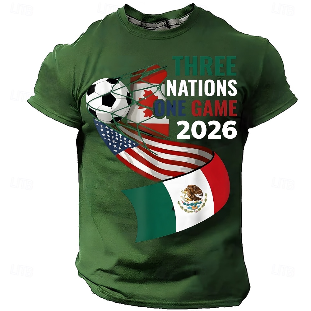 Coppa di calcio 2026, tre nazioni, partita unica 2026, USA, Canada, Messico, pallone da calcio, porta, rete, Nord America, torneo di calcio, maglietta sportiva per tifosi, grafica, vestibilità del 2026 a $19.99 –P2