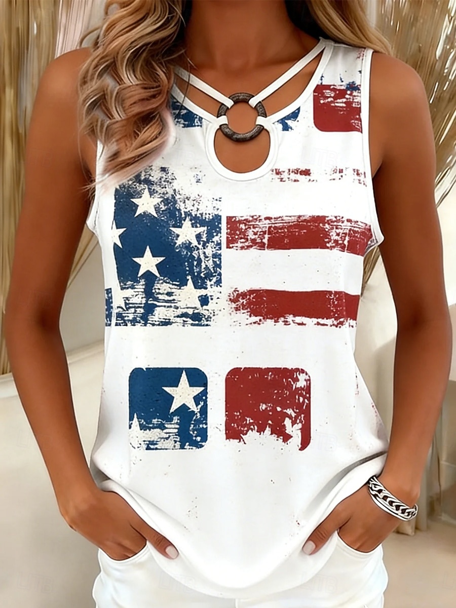 Amerikanischer Unabhängigkeitstag Damen Oberteil mit Ösen Tunika Tank Top Lochmuster Grafik Flagge Stilvoll Klassisch Ärmellos Asymmetrisch Normale Oberteile Lässig Täglich Blau Rote Sommer Frühling 2026 - $22.99 –P2