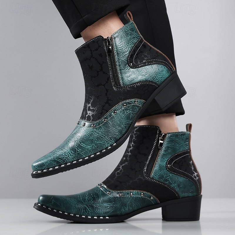 Stivaletti da uomo in stile western bianchi e neri con cerniera laterale, stivali da cowboy a punta per uomini eleganti, ideali per festival musicali, feste, spettacoli teatrali e outfit alla moda. del 2026 a $64.99 –P9