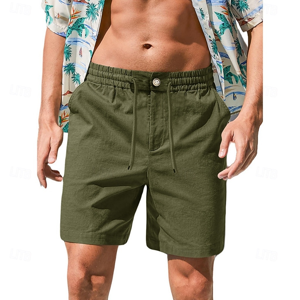 Men's Shorts Linen Shorts Summer Shorts Beach Shorts Drawstring Elastic Waist Plain Comfort Breathable Short Daily Outdoor Beach Vacation Fashion Blue Black Inelastic 2026 - $29.99 –P10