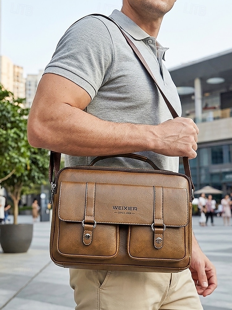 Borsa a tracolla da uomo in similpelle, borsa a mano multi-scomparto di grande capacità con tracolla regolabile, borsa da viaggio elegante e casual per il lavoro e gli spostamenti quotidiani. del 2026 a $19.99 –P1