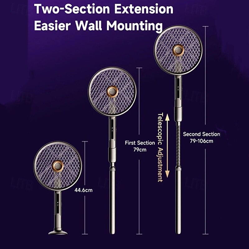 2-in-1 Electric Fly Swatter & Bug Zapper Racket, Automatic Mosquito Killer with Laser Hunting & UV Light, Extendable Handle, 90° Foldable Head for Wall-Attaching, USB Rechargeable for Home Indoor 2026 - $76.99 –P17
