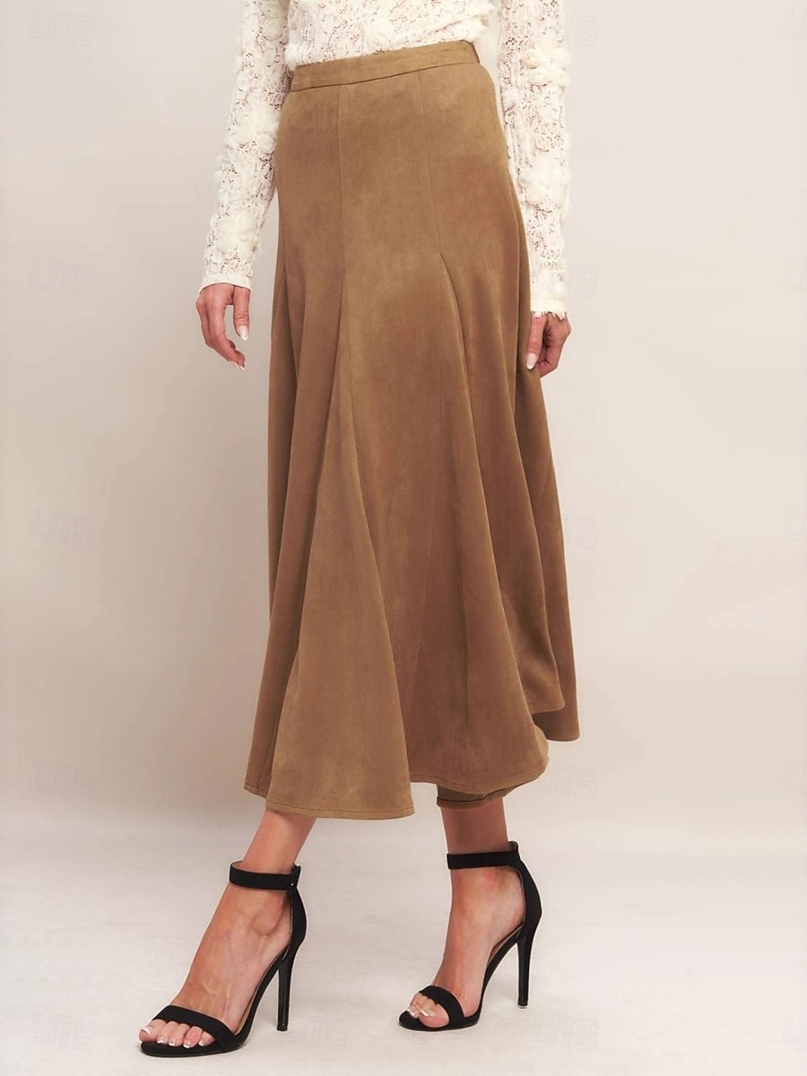Femmes Jupe en faux daim Élégant Mode Occasionnel Midi Taille haute Jupes Uni Micro-Élastique Quotidien Rue Kaki Printemps de 2026 ? $36.99 –P3