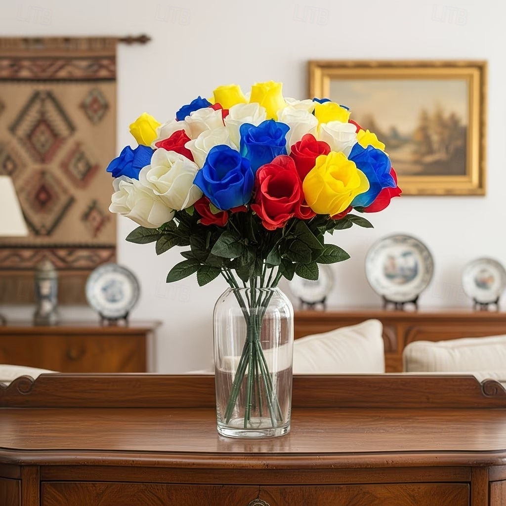 32pcs Lifelike Rose Artificial Flowers - UV-Resistant Fabric, Perfect for Potted Plants, Porches, and Patios, Suitable for July 4th Independence Day, Memorial Day Decorations, and Home Decor 2026 - $17.99 –P1