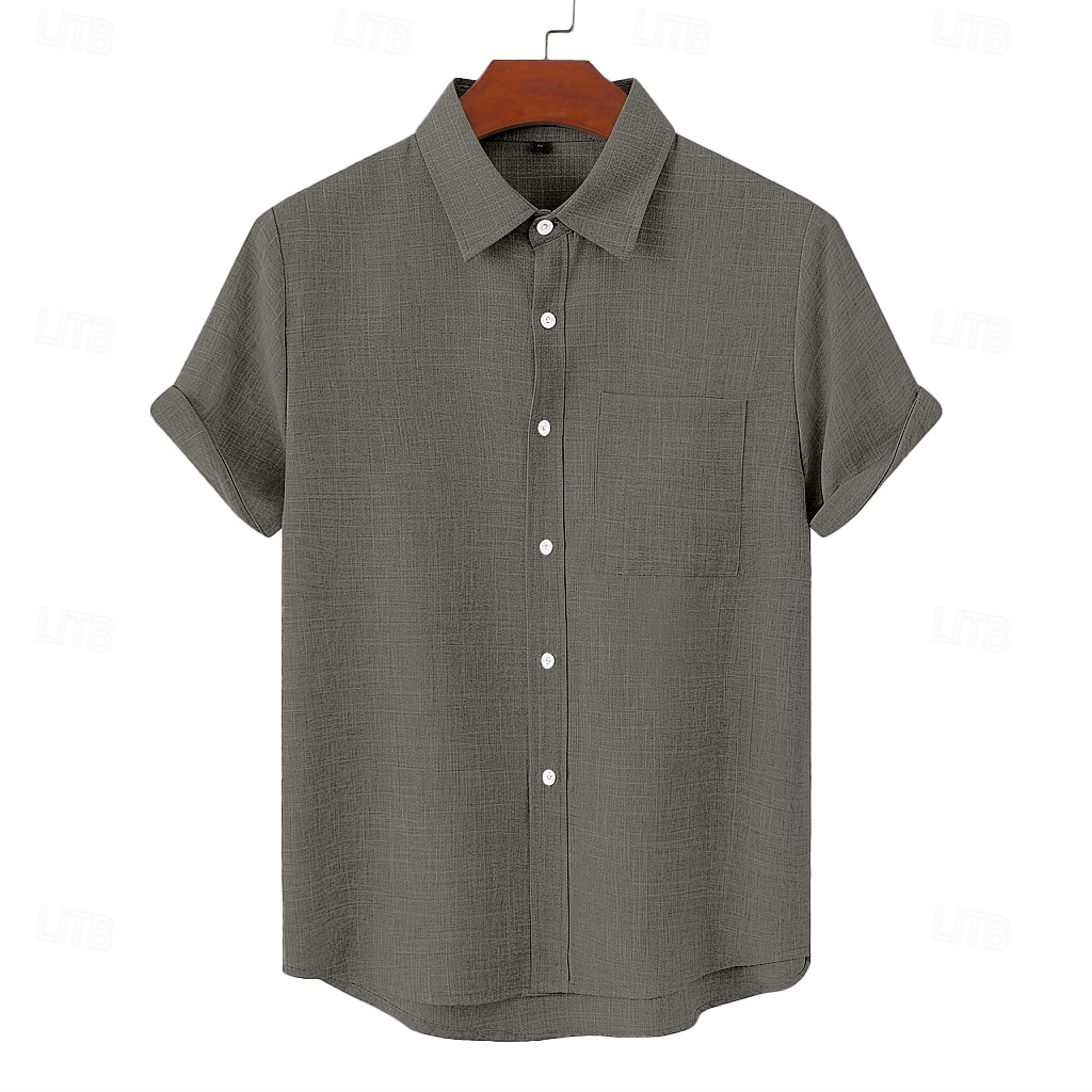 Homens Camisa Social Camisa de linho camisa de verão Roupa de Praia camisa de botão Tecido Casual Diário Azul Preto Branco Rosa Manga Curta Colarinho Primavera Verão Verão Roupa Bolsos de 2026 por $21.99 –P7