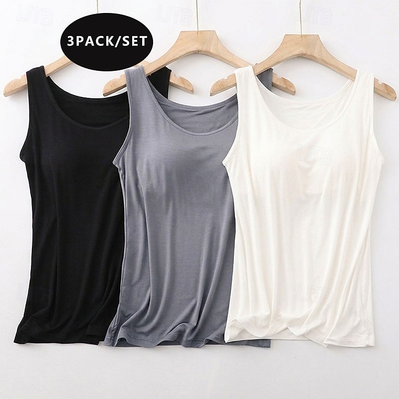 Pachete multiple 3buc Pentru femei Rotund Fără manșon Negru + alb + gri Bluză Simplu Casual Poliester Vară 2026 - $39.99 –P1