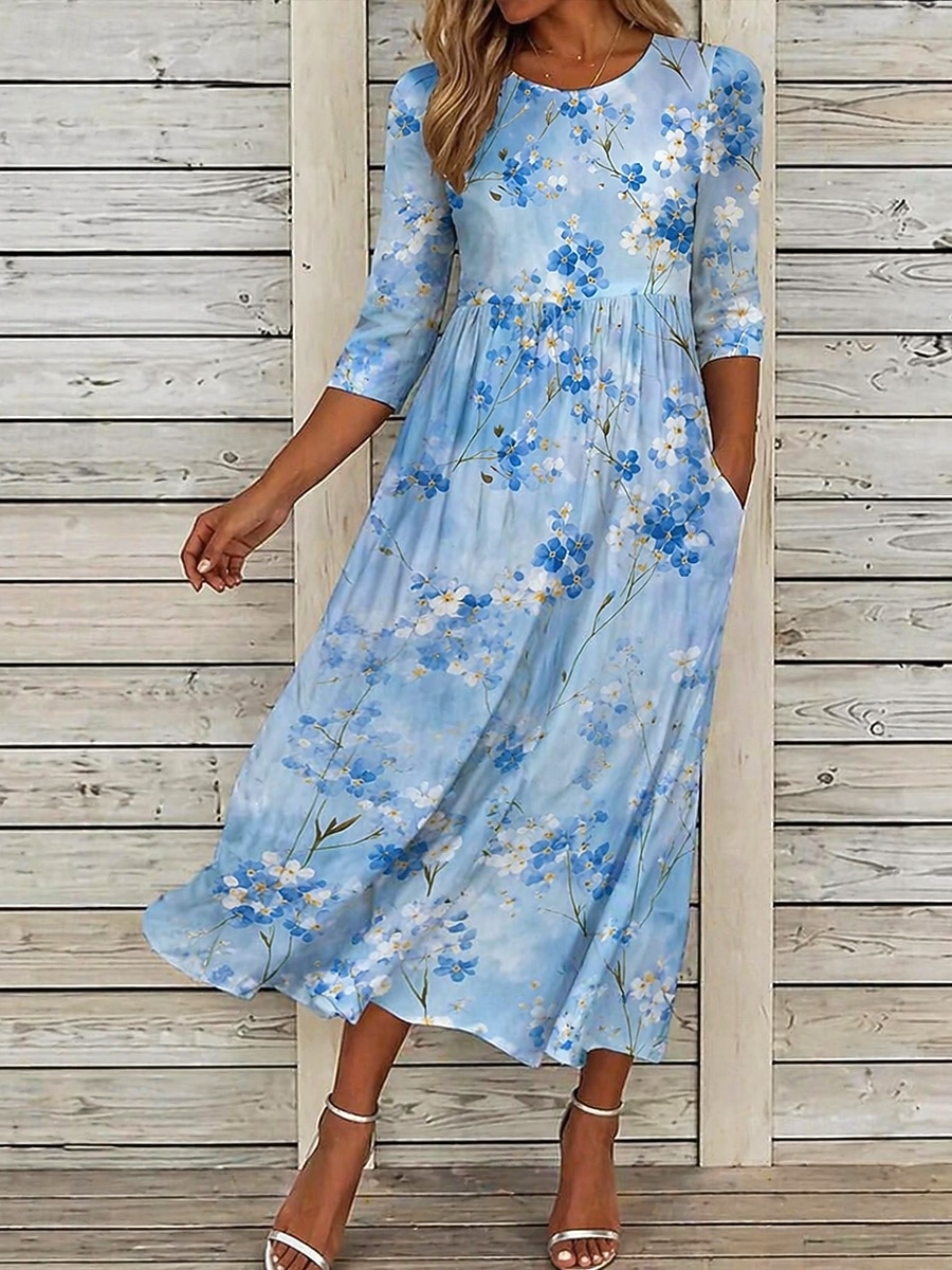 Per donna Abito Midi Abito a Tubino Vacanza Casual Boho Quotidiano Abito Estivo Abito Primaverile Vestibilità regolare Floreale Grafico Mezza Manica Girocollo Rosa Azzurro cielo Beige Estate Primavera del 2026 a $32.99 –P7