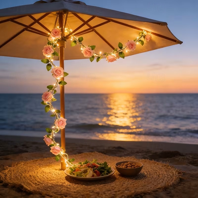 Luzes solares em formato de trepadeira de rosas, 2m, 20 LEDs, 8 modos, ideais para decoração de pátio, varanda, jardim, à prova d'água, festas de aniversário, praia, piquenique, casamento e feriados. de 2026 por $17.99 –P5