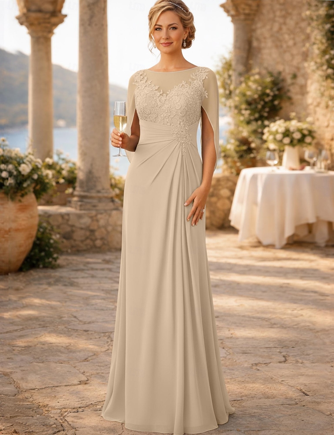 Футляр В пол Свадебное платье для гостей Вечернее платье Платье для матери невесты Без рукавов Вырез под горло Элегантный стиль Свадебный гость Помолвка Шифон с Аппликации Рюши / сборки 2026 - $188.99 –P17