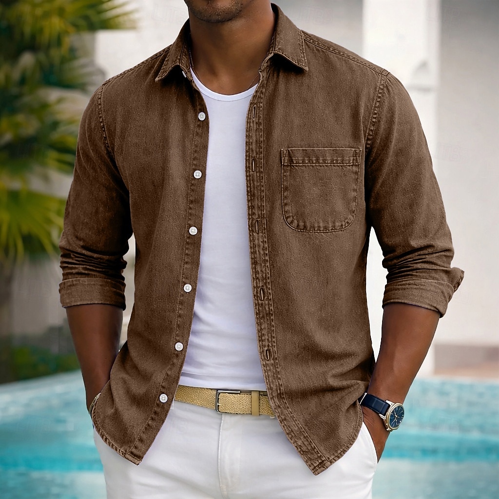 Camicia SoftFade™ da uomo camicia casual camicia sbiadita tinto in capo 100% cotone camicia lavata in acido nera verde chiaro bordeaux blu navy blu maniche lunghe camicia semplice colletto del 2026 a $31.99 –P8