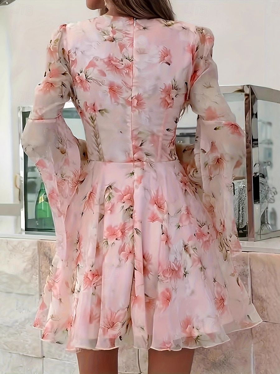Women's Mini Dress Chiffon Dress Casual Dress Print Dress Elegant Fashion Modern Outdoor Vacation Going out Regular Fit Floral Long Sleeve V Neck Pink Summer Spring 2026 - $36.99 –P2