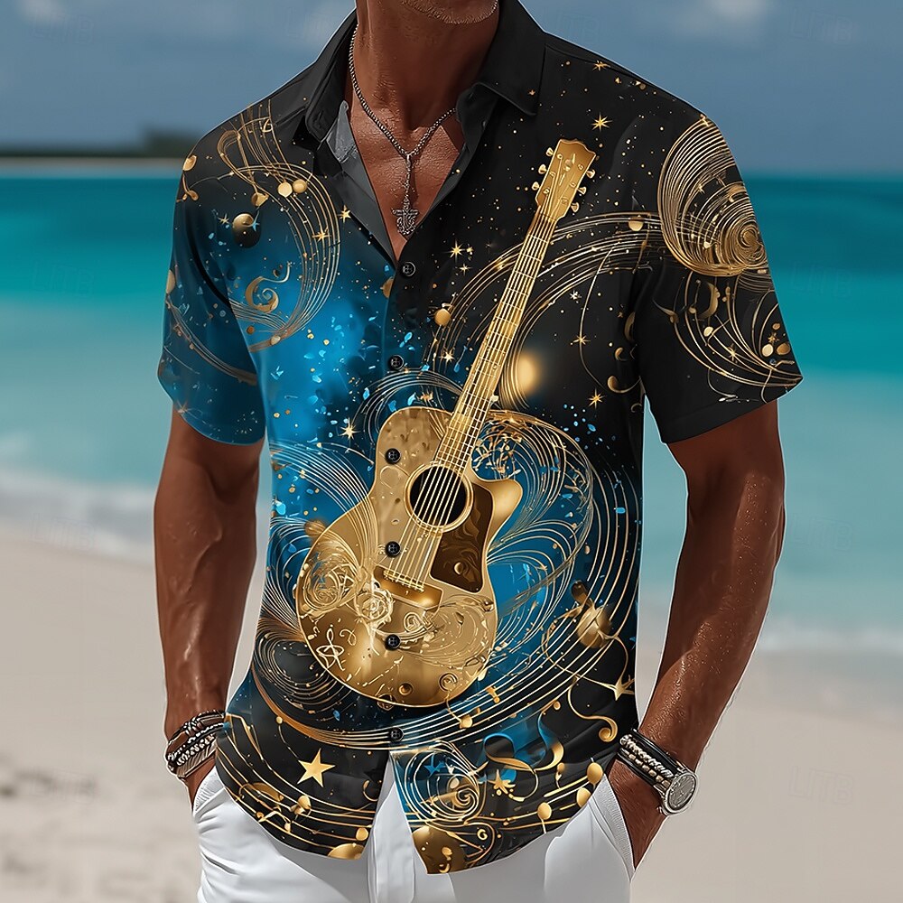 Per uomo Chitarra Strumento musicale Note Musicali Camicia Camicia Estiva Camicia con Bottoni Manica Corta Vintage Retrò All'aperto Festival Musicale Vacanza al Mare Estate Primavera Collo ripiegato del 2026 a $25.99 –P1