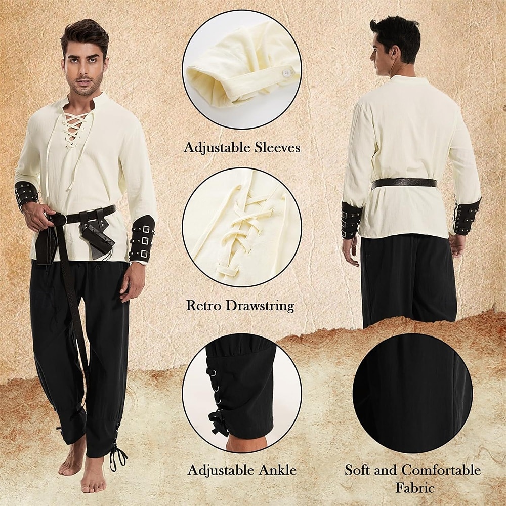 Medieval Renascentist Pantaloni Curea în Talie Cămașă Mâneci Lungi Pirat Viching Ranger Cu Șiret În V Costume de fancy Bărbați Pirat Mascaradă Petrecere Târgul Renașterii LARP Adulți Costum 2026 - $70.99 –P3