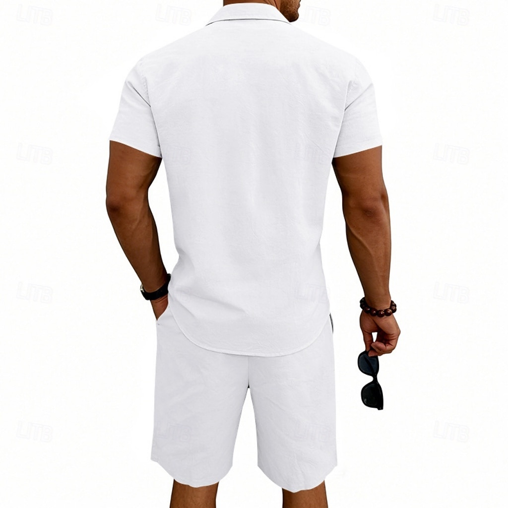 Per uomo Camicia di lino Due pezzi Set Camicia E Shorts Shorts di Lino Shorts da Spiaggia Impostare Semplice Quotidiano All'aperto Vacanza Collo ripiegato Manica Corta Estate Moda Casual Confortevole del 2026 a $32.99 –P8