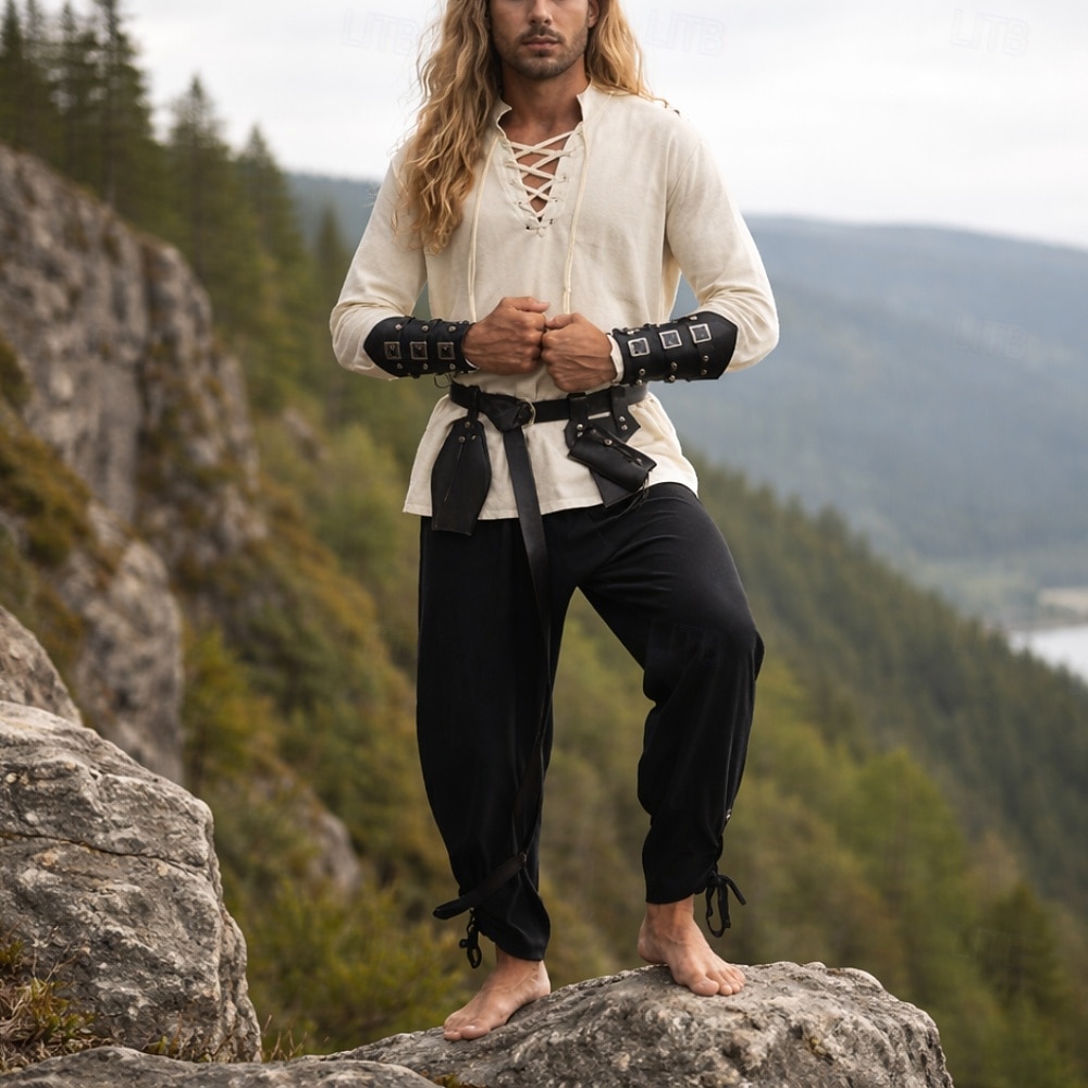 Medieval Renascentist Pantaloni Curea în Talie Cămașă Mâneci Lungi Pirat Viching Ranger Cu Șiret În V Costume de fancy Bărbați Pirat Mascaradă Petrecere Târgul Renașterii LARP Adulți Costum 2026 - $70.99 –P1