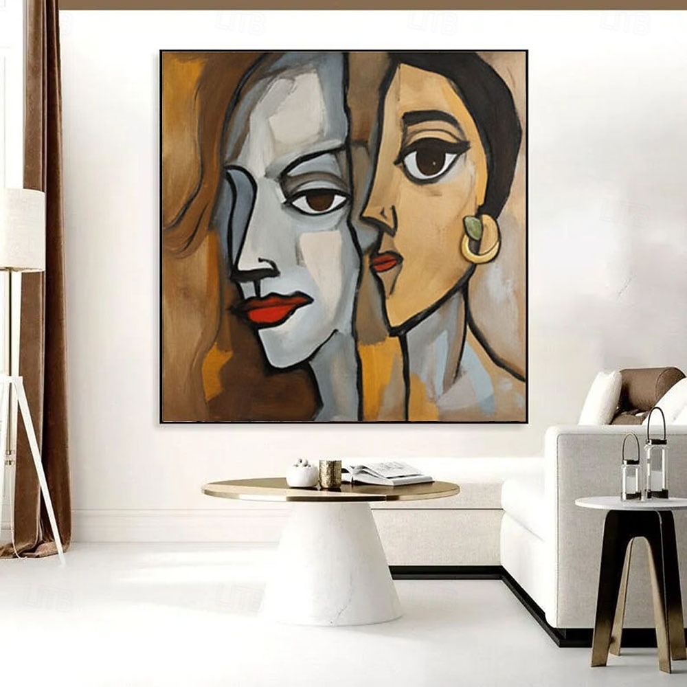 handmade Picasso Style Woman Faces Painting Custom Art Abstract Couple Painting Unique Decor for Therapy Office Woman Faces Painting on Canvas 2026 - $91.99 –P1