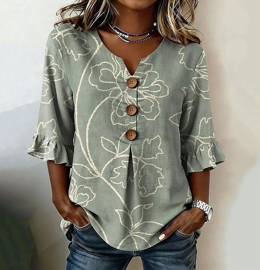 Mardi Gras Women's Shirt Floral Graphic Vintage Stylish Long Sleeve V Neck Long Tops Casual Daily Holiday Sage Green Pink Green Summer Spring 2026 - $32.99 –P2