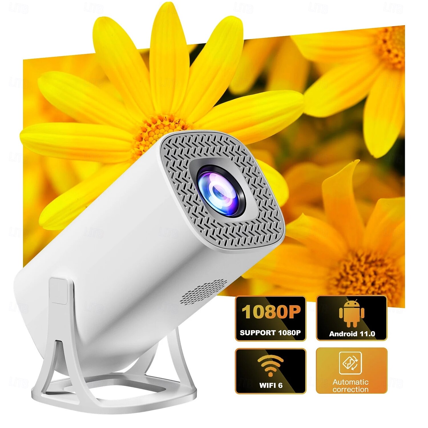 Smart Mini Projector with Android 11.0, WiFi 6 Bluetooth Portable Projector Support 1080P, 180 Degree Rotatable Movie Projector with Auto Keystone, Home Cinema Projector for iOS/Android/HDMI 2026 - $95.99 –P1