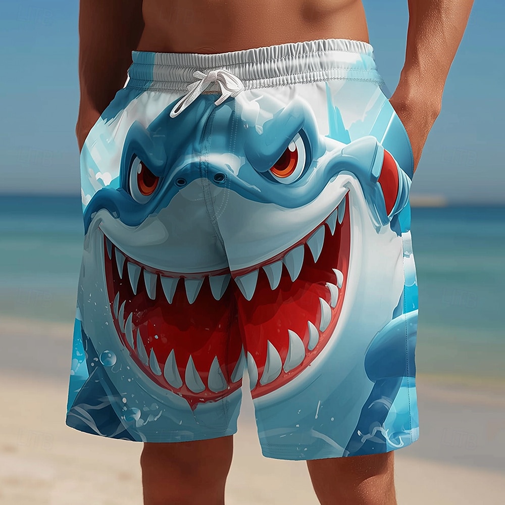 Herren Hai Lustig Comic-Tiere Badehosen Badeanzüge Badeshorts Boardshorts Mittlere Taille Hawaiianisch Strandurlaub Seitentaschen Netzfutter Elastischer Kordelzug in der Taille Designer Bekleidung 2026 - $20.99 –P2