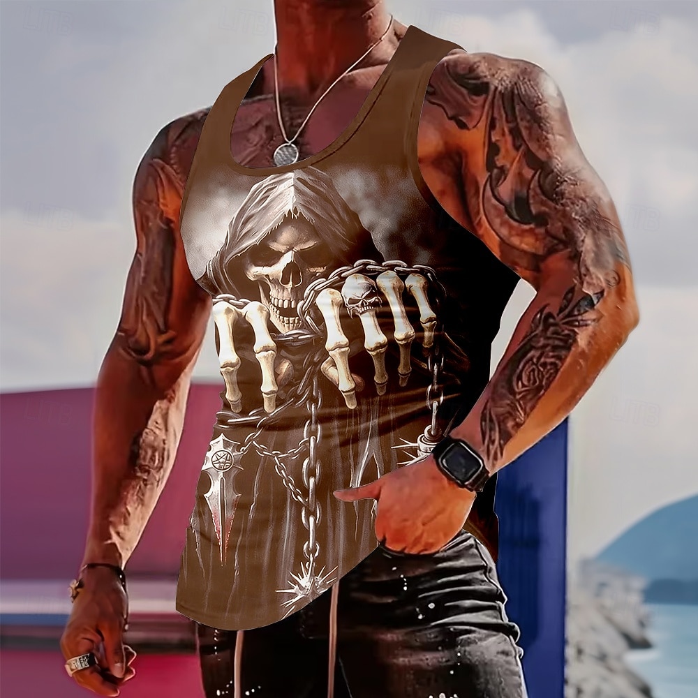 Tank Top Χάλοουιν για Άνδρες με Κρανίο με Χέρια Σκελετού και Αλυσίδες Γκόθικ Τρόμου Σκοτεινός Μοτοσικλετιστής Ροκ Μέταλ Graphic Muscle Fit Μη Κοντά Μανίκια Γυμναστήριο Fitness Στριτγουέρ Χαλαρός 2026 - $17.99 –P4