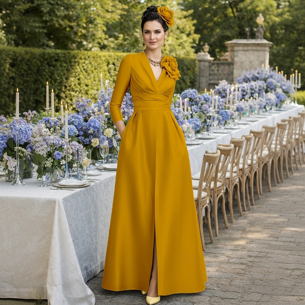 Linea ad A Sirena Tromba Tubino Colonna Lunghezza al pavimento Abito da invitata a nozze Abito Formale Abito da sera Abito da cerimonia per signora Manica 3/4 Mezza Manica Scollo a V Collo gioiello del 2026 a $160.99 –P8