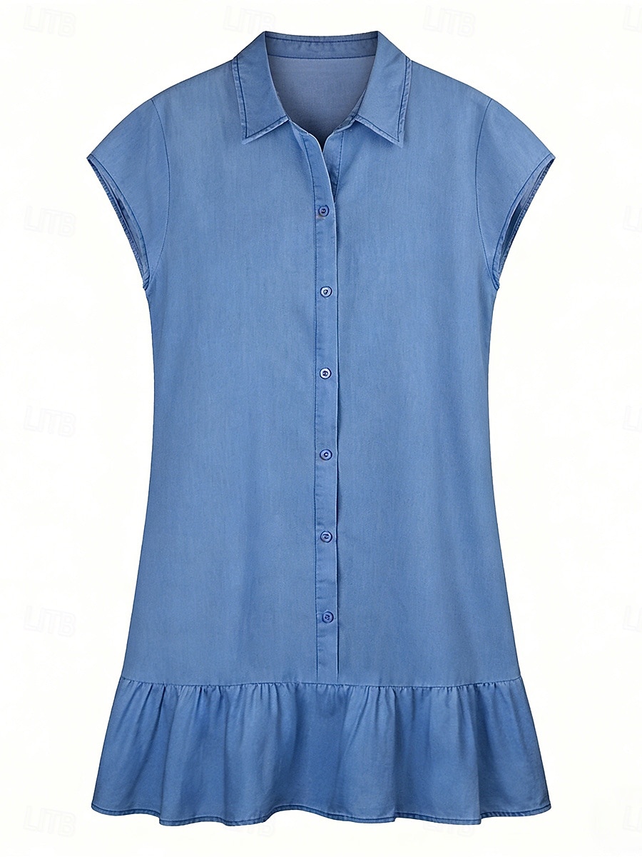 Dames Mini-jurk Casual jurk A lijn jurk Jurk van imitatie spijkerstof Modieus Basic Dagelijks Buiten Vakantie Normale pasvorm Effen Korte mouw Overhemdkraag blauw Zwart Zomer Lente 2026 - $31.99 –P2