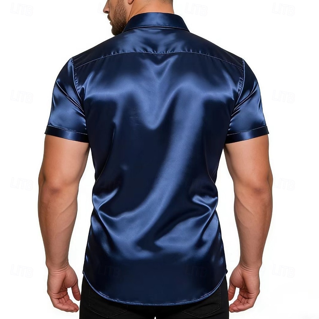 Homme Chemise Chemise en satin Chemise habillée Chemise Boutonnée Couleur Unie Extérieur Travail Noir Blanche Jaune Rouge Manche Courte Col Rabattu Été Printemps Vêtement Tenue Boutons de 2026 ? $21.99 –P8