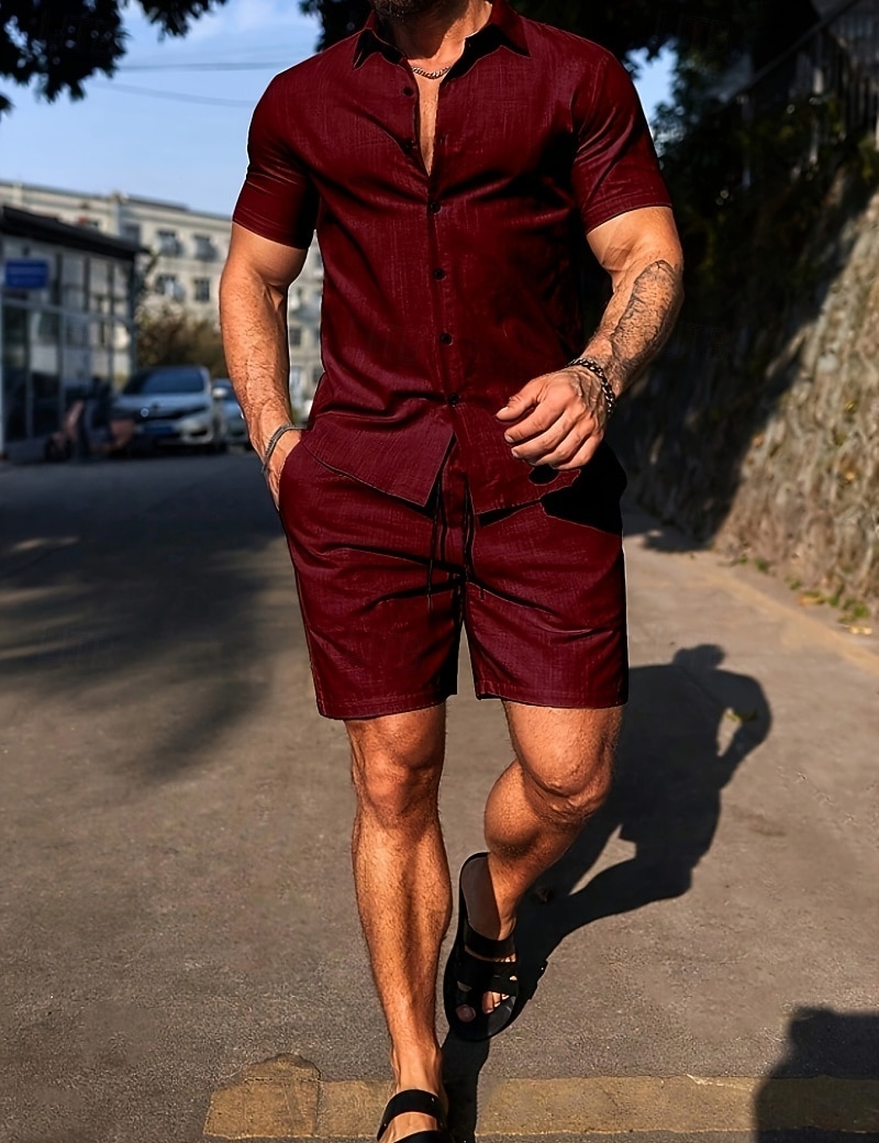 Ανδρικά Πουκάμισο Σετ πουκαμίσου Casual πουκάμισο Πουκάμισο με κουμπιά Μαύρο Ρουμπίνι Μπλε Ρουά Ουρανί Πράσινο του τριφυλλιού Κοντομάνικο Σκέτο Κολάρο Πουκαμίσου Causal Καθημερινά 2 τεμάχια Ρούχα 2026 - $26.99 –P14