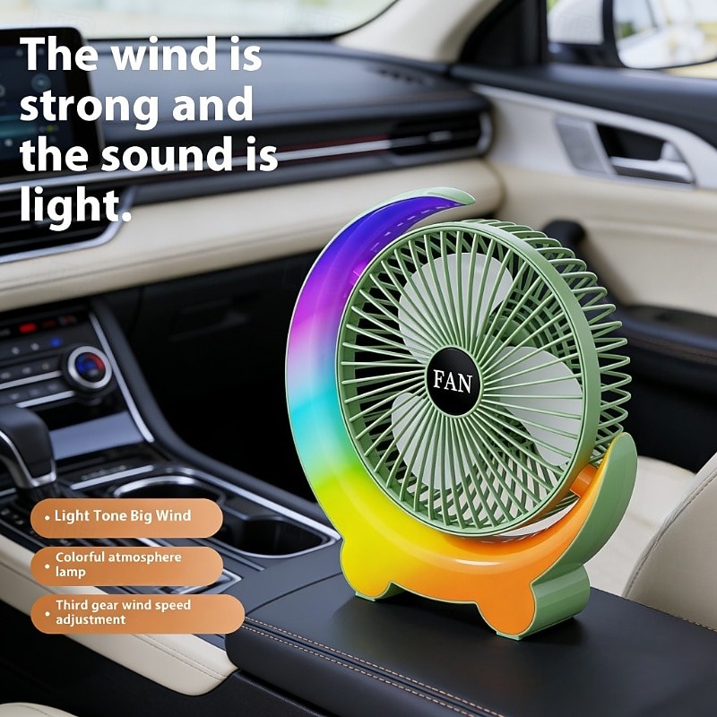 Moon Shaped Desk Fan with Rainbow RGB LED Light, 3-Speed Quiet Personal USB Table Fan for Office Bedroom Nightstand, Rechargeable Battery Operated Small Fan for Kids Dorm, Colorful Cooling Gift 2026 - $33.99 –P5