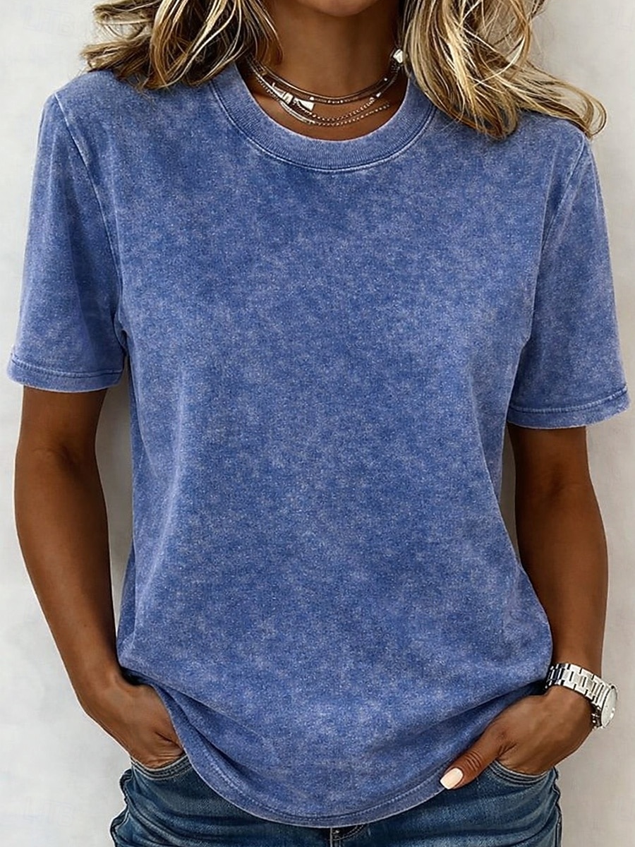 Damen T-Shirt 100% Baumwolle Vintage Gewaschene Oberteile T-Shirt Top Schlicht Vintage Mode Stylisch Kurzarm Rundhals Reguläre Oberteile Alltag Ausgehen Wochenende Blau Schwarz Lila Fuchsia Orange 2026 - $21.99 –P8