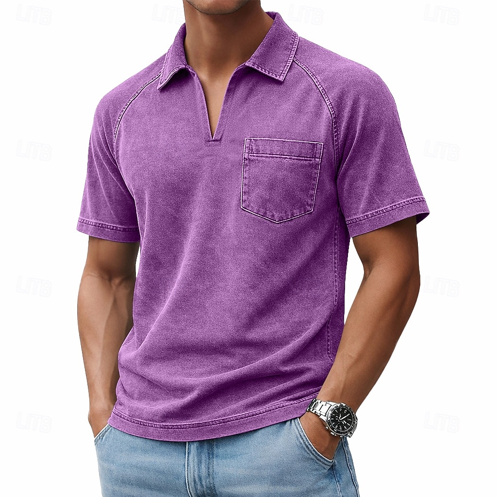 Per uomo Polo Camicia 100% cotone lavaggio acido Casuale Lavoro Bavero Manica Corta Moda Essenziale Semplice Vintage ▾ angosciato Estate Primavera Tutte le stagioni Vestibilità regolare Verde chiaro del 2026 a $33.99 –P3