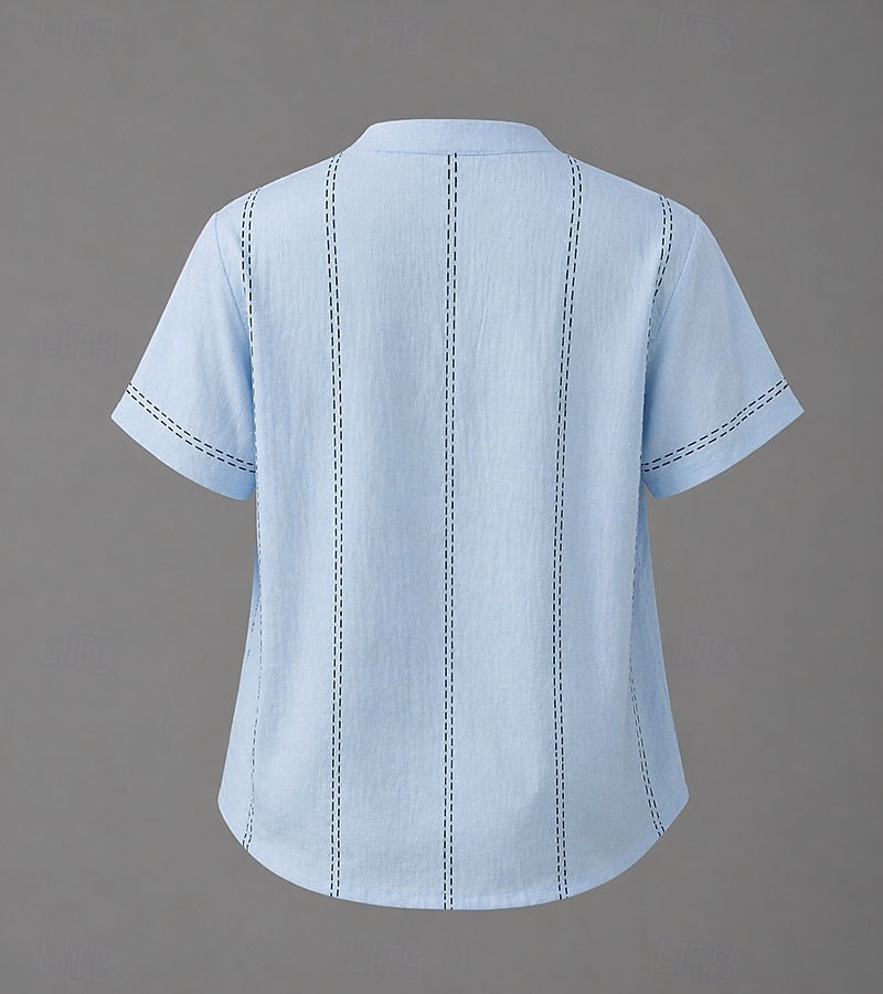 Dámské Tričko Tričko Henley Tričko Top Knoflíky Proužky Módní Krátký rukáv Henley Běžné topy Ležérní Plážové léto Bílá Světlá růžová Nebeská modř Léto Jaro 2026 - $27.99 –P2