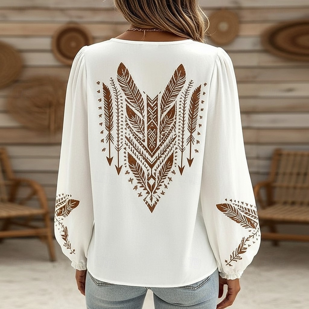 Mulheres Camisa Social Gráfico Geométrica Estampado Cashemere Boêmia Férias Vintage Manga Longa Decote V Tops regulares Diário Feriado Para Noite Azul Branco Azul Marinha Castanho Claro Roxo Verão de 2026 por $13.49 –P4