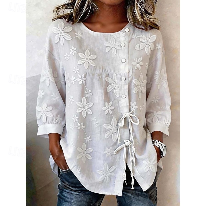 Dame Bluse Blonde Helfarge Daglig Stilfull Grunnleggende Kortermet Crew-hals Vanlige topper Avslappet Daglig Hvit Sommer Vår 2026 - $36.99 –P1