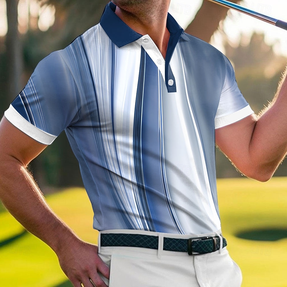 Bărbați Golf Γραμμή Tricouri polo sport Manșon scurt Tricouri de polo Cămăși cu guler Casual Îmbrăcăminte Atletică Imprimare 3D Nasturi Material Plasă care Respiră Primavara vara Albastru piscin 2026 - $22.99 –P1