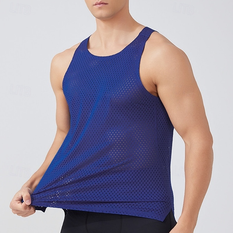 Herre Ensfarget Treningstank topp Singlet til jogging Gymtopp Sommer Vår Netting Ermeløs Hurtigtørkende Komprimering Fukttransport Pustende Treningsøkt Løp Vandring Jogge Blå Svart Hvit Sports 2026 - $16.99 –P2