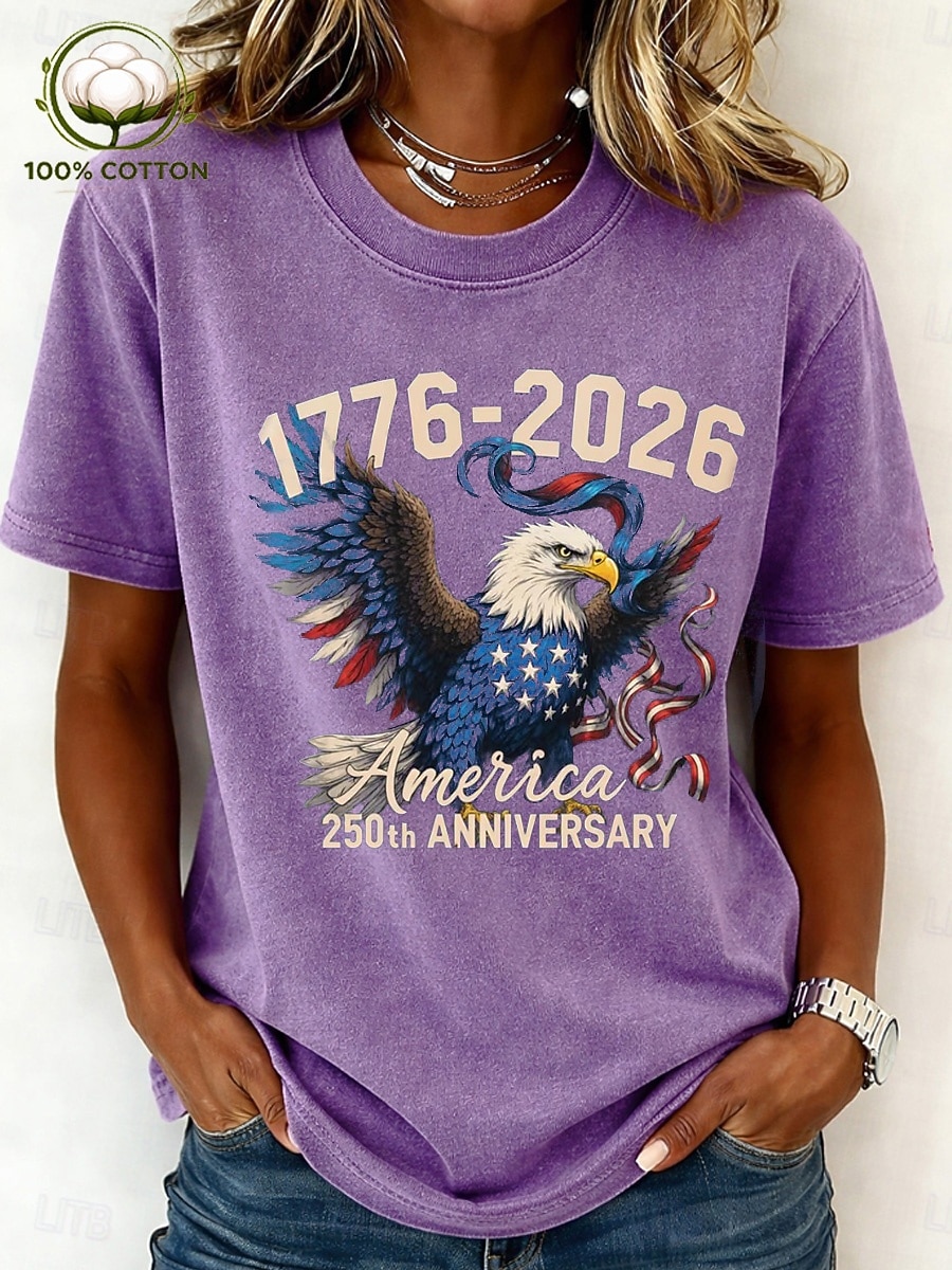 Per donna 100% cotone Lavaggio acido Lavaggio vintage Elegante Classico Manica Corta Girocollo Top Regolari Casuale Blu Nero Rosa Viola Verde Estate Primavera del 2026 a $27.99 –P2