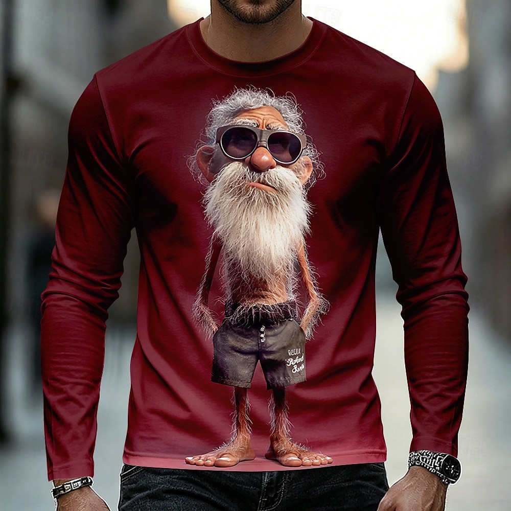 Hombre Old Man Camiseta Manga Larga Camiseta Impresión 3D Cuello Barco Camisa Casual Diario Vacaciones Calle Azul Piscina Negro Rojo Verano Primavera Otoño Ropa S M L XL 2XL 3XL 2026 - $19.99 –P4