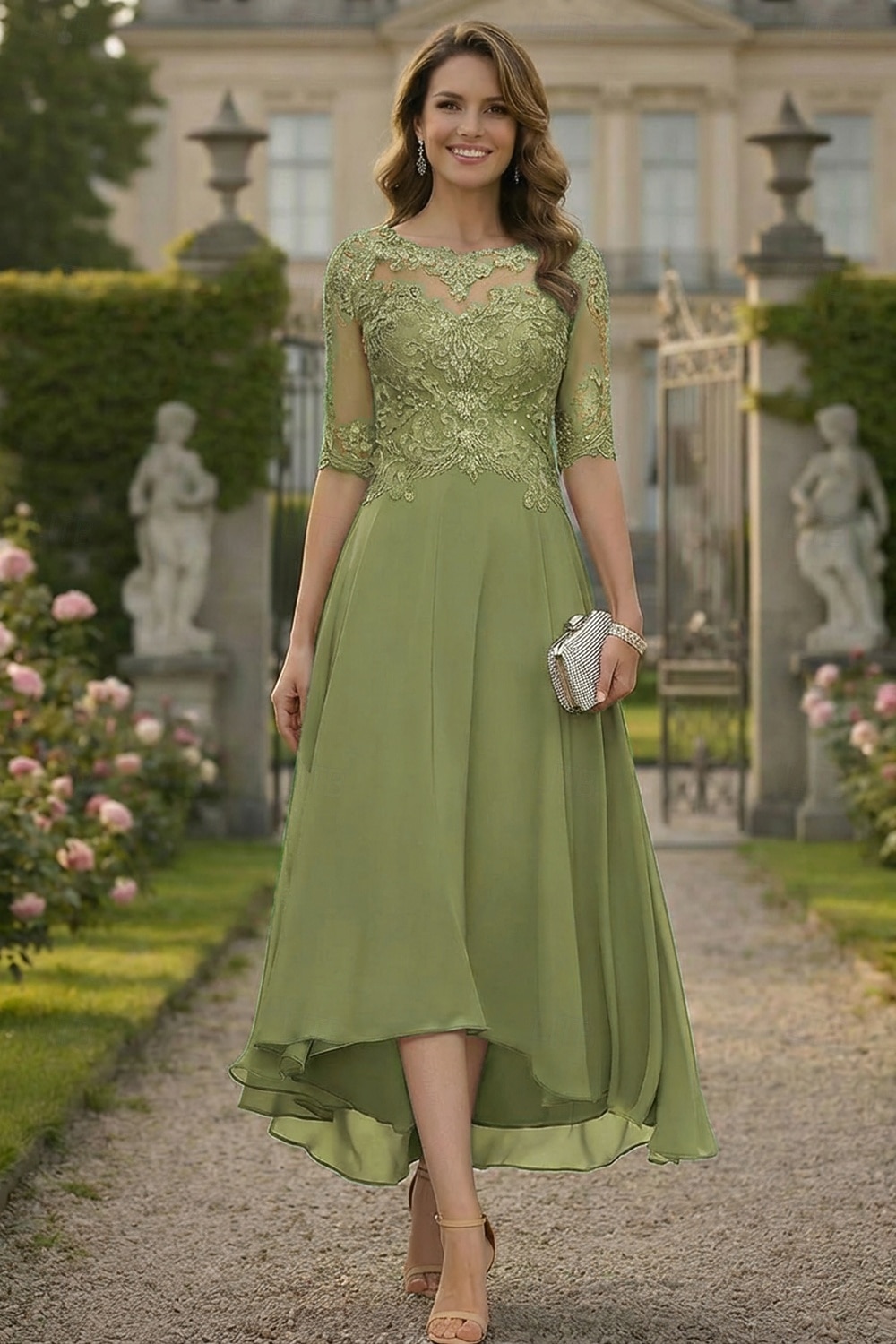 A-Linie Bodenlang Partykleid Cocktailkleid Kleid für Hochzeitsgäste Brautmutterkleid Halbarm Rundhalsausschnitt Elegant Formell Hochzeitsgast Formeller Abend Chiffon mit Einfarbig 2026 - $160.99 –P9