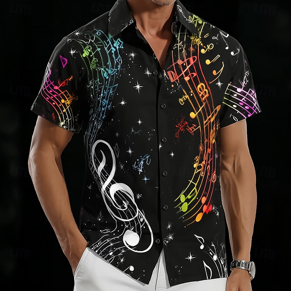 Herr Musiknoter Skjorta Knapp upp skjorta Kortärmad Vintage retro Dagligen musikfestival Vår Höst Nedvikt 3D-utskrift krage skjortor Svart 1 Svart 2026 - $25.99 –P2