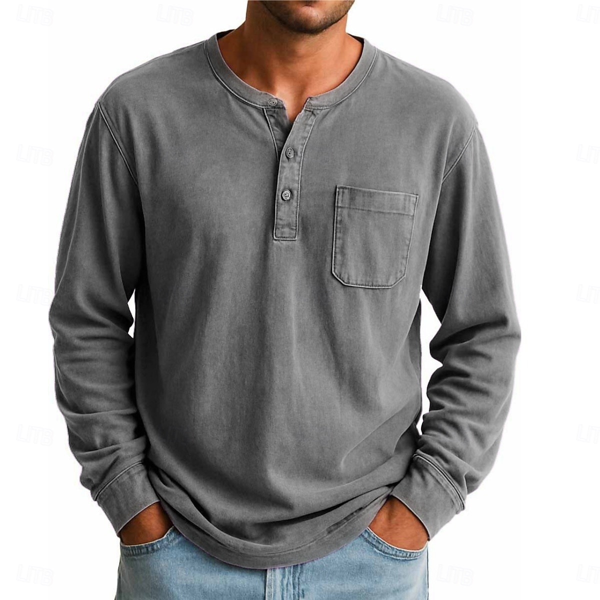 SoftFade™ Men's Henley Shirt T shirt Tee Long Sleeve Vintage Retro Vintage Casual Vintage Style Garment Dyed Faded Henley Casual Spring Fall Gray Purple Henley T-Shirt 2026 - $32.99 –P10