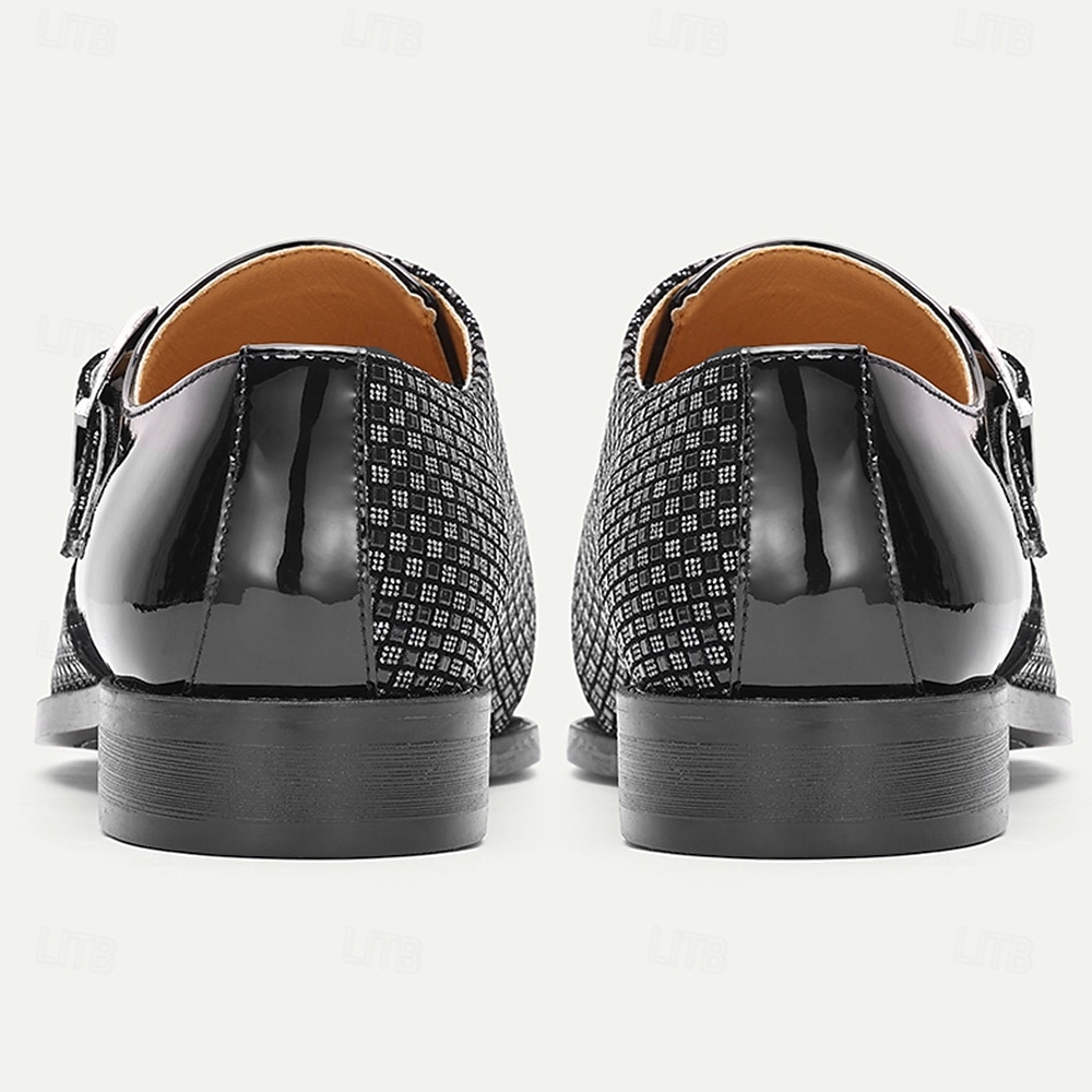 Scarpe eleganti da uomo di alta qualità in vera pelle verniciata nera con fibbia, pannello testurizzato, calzature formali di lusso per uomini d'affari, matrimoni, ufficio, banchetti e abbigliamento serale sofisticato. del 2026 a $109.99 –P5