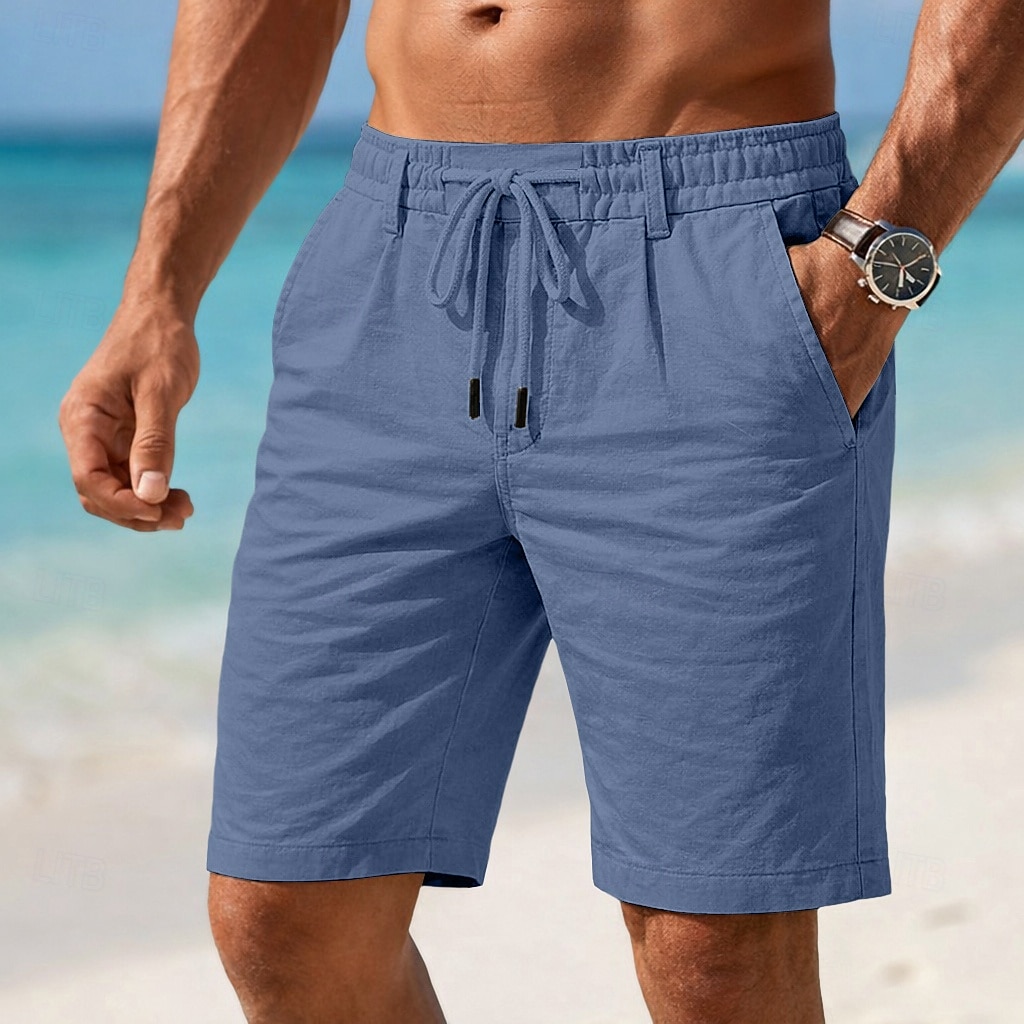 Herre Shorts Lin Shorts Sommershorts Strandshorts Snorer Lomme Elastisk midje Ensfarget Komfort Pustende Kort Avslappet Daglig Strand Ferie Mote Svart Hvit Uelastisk 2026 - $25.99 –P10